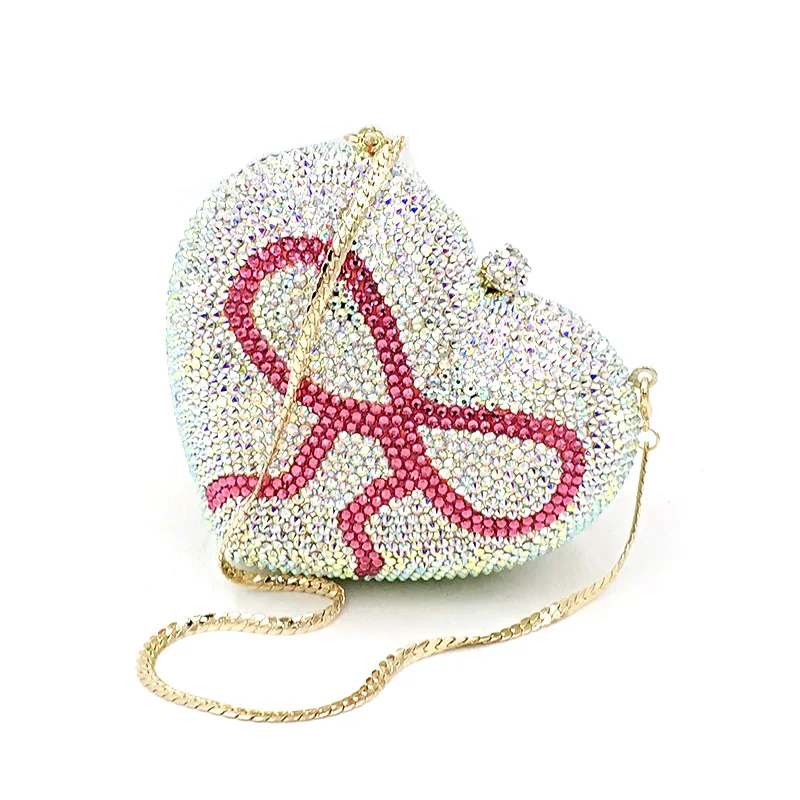 Fashion Bridal wedding party purses women evening party diamonds heart shape small full crystal clutches purses