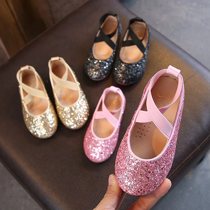 Girls Ballet Flats Baby Dance Party Girls Shoes Glitter Children Shoes Gold Bling Princess Shoes 3-12 years Kids Shoes