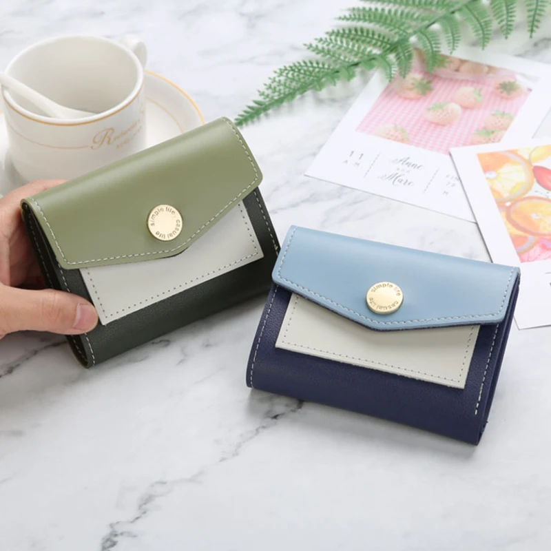 Women Short Wallets Multi-Card Position Coin Purse PU Leather Patchwork Hasp Bank ID Card Hold Fashion Lady Envelope Money Bag