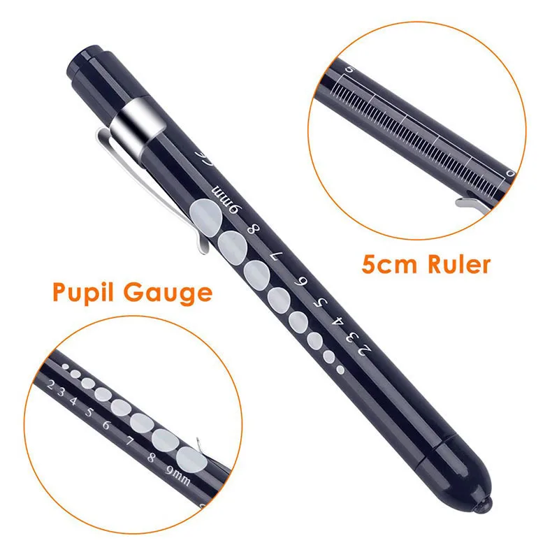 1PCS Reusable LED Medical Penlight Flashlight With Pupil Gauge Pocket Clip Pen Light Torch Lamp For Nurses Doctors Reading