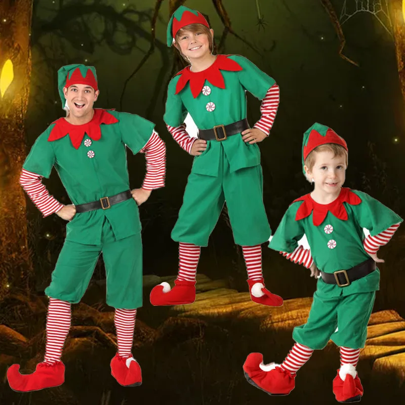 Christmas costume children's Christmas elf costume cosplay parent-child wear adult children men women green Christmas costume