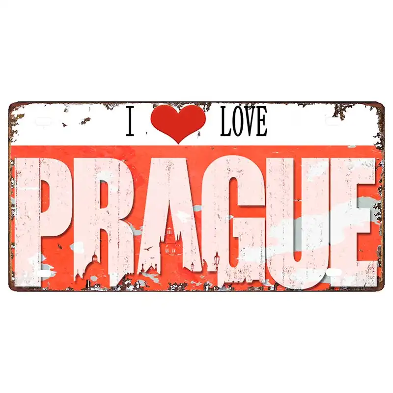 Prague Travel City Car Lisence Vintage Poster Souvenir Metal Sign Retro Plaque For Wall Shop Bar Home Decor 30X15CM  DC-0958A - Image 11