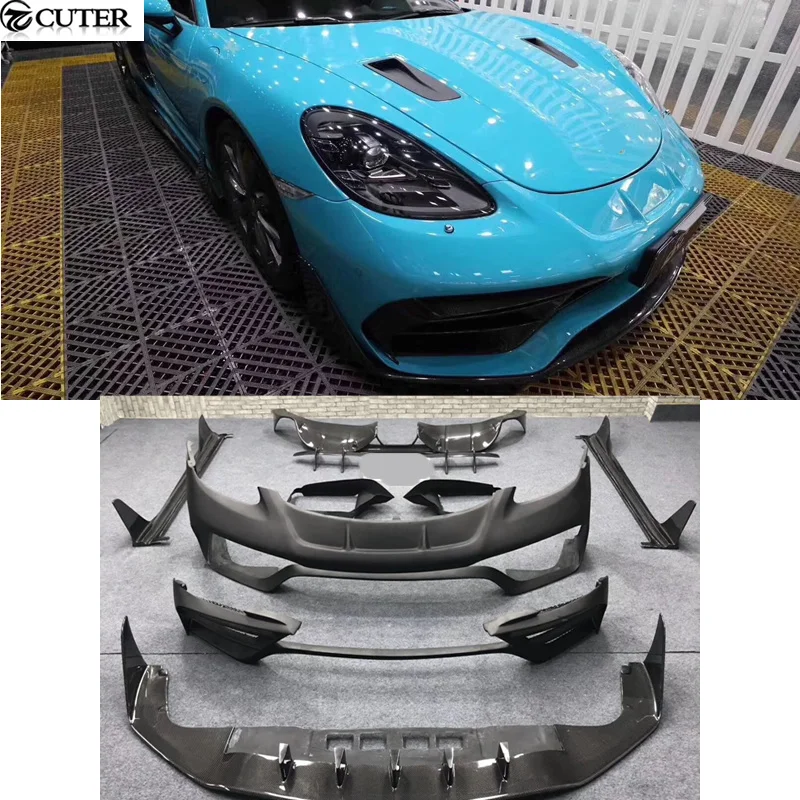 

718 Carbon Fiber Frp Front Bumper Lip Rear Diffuser Rear Spoiler Side Skirts Air Vents for Porsche Boxster Cayman 718