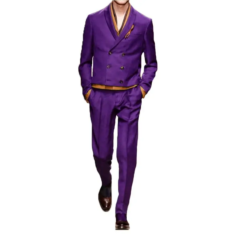 Traje homme 2021 duplo breasted ternos vestido azul verde roxo cinza 2 peça conjunto formal smoking roupas dos homens vestido de festa de casamento