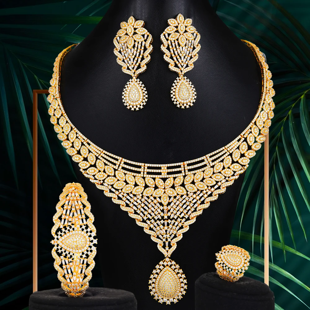 

GODKI Luxury Bicolor Geometric African Jewelry Sets For Women Wedding Full Micro Cubic Zirconia Dress Necklace Earring Sets