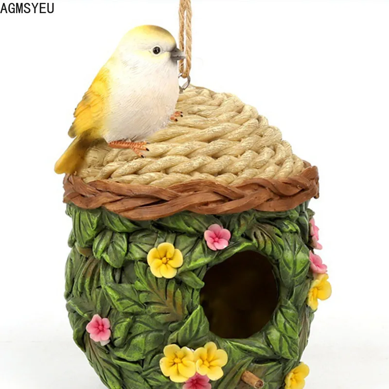 AGMSYEU Pastoral Style Bird House Resin Crafts Outdoor Bird House Winter Warm Bird Nest Hanging Nest Garden Decoration