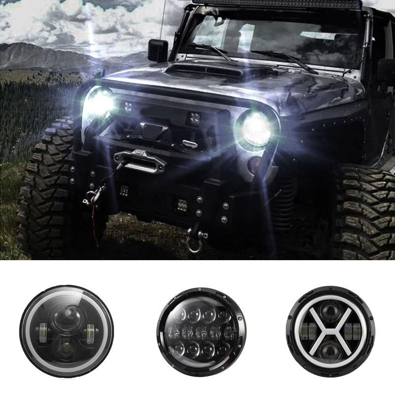 

7Inch LED Headlight White Halo Angle Eyes Led Headlamp Hi/Low Turn Signal for Urban 4x4 Suzuki Samurai Jeep Wrangler Off Road