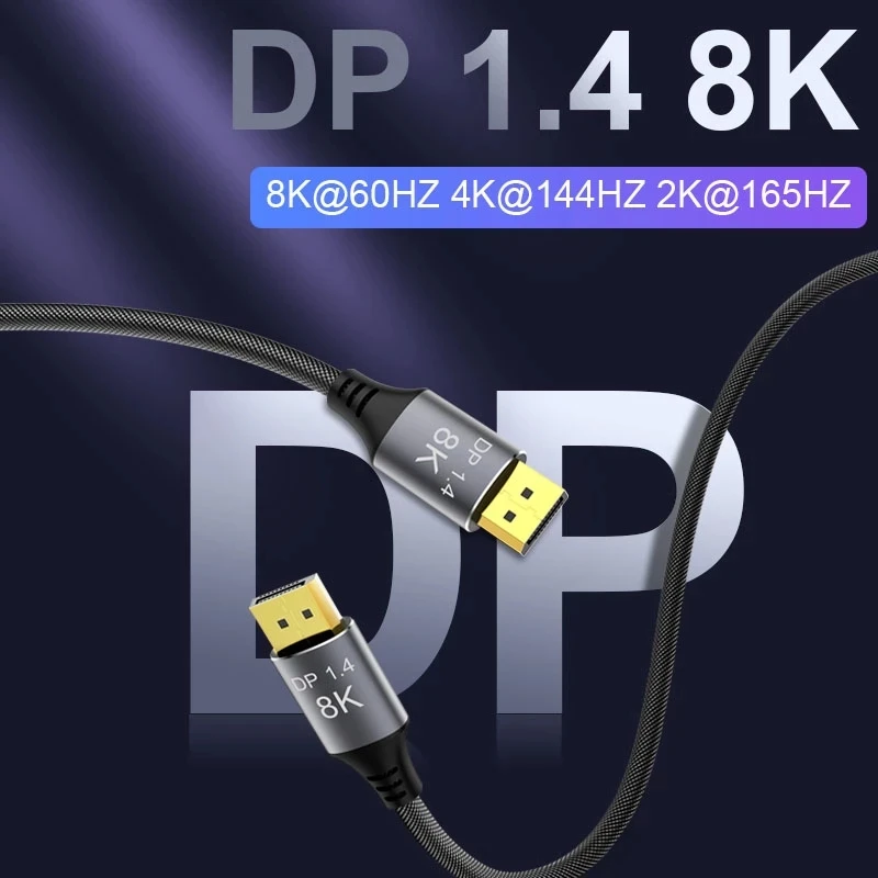 

DisplayPort Cable 1.4 8K DP Cable 8K@60Hz 4K@144Hz 1080P@240Hz Support HBR3 32.4Gbps HDCP 2.2 HDR for Gaming Monitor Laptop TV