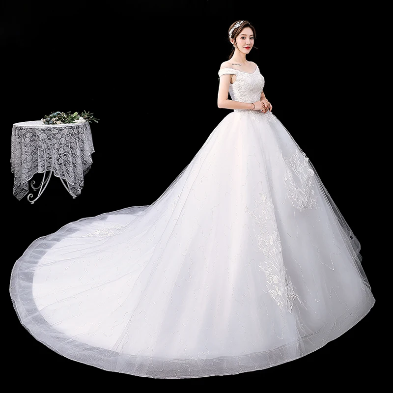 Trailing Wedding Dress Plus Size New Tail Wedding Dresses Bride Dream Ball Gowns Bridage Lace Dresses Vestido De Novia