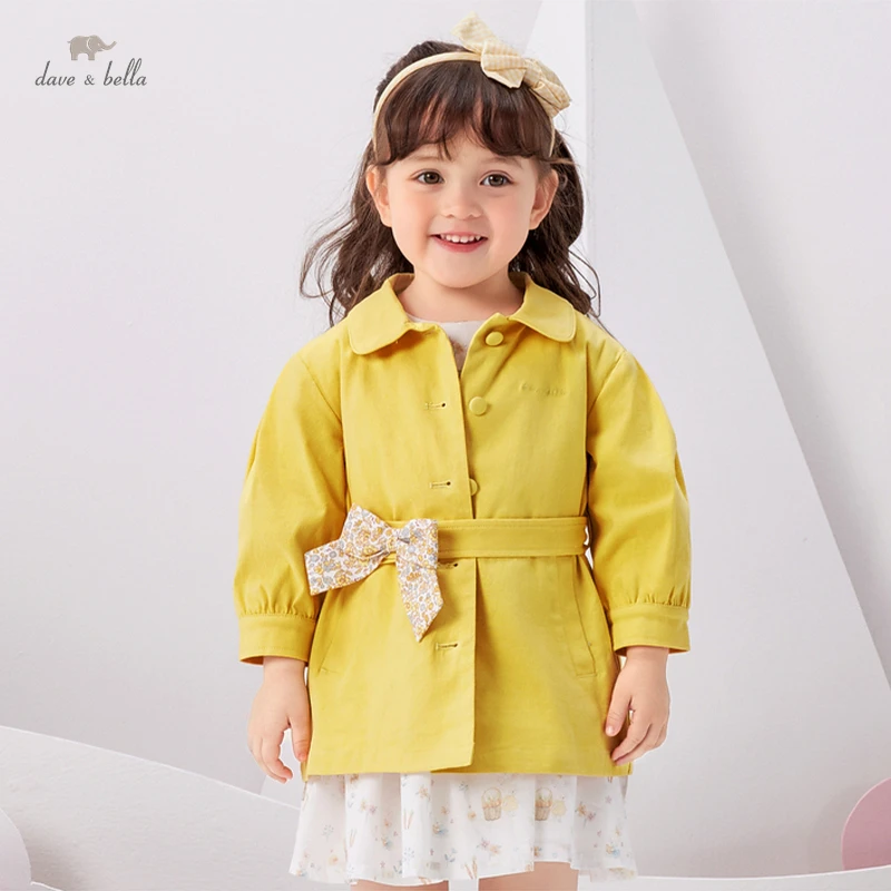 

DB1220700 dave bella spring baby girls fashion bow solid pockets coat cute children girl trench infant toddler outerwear