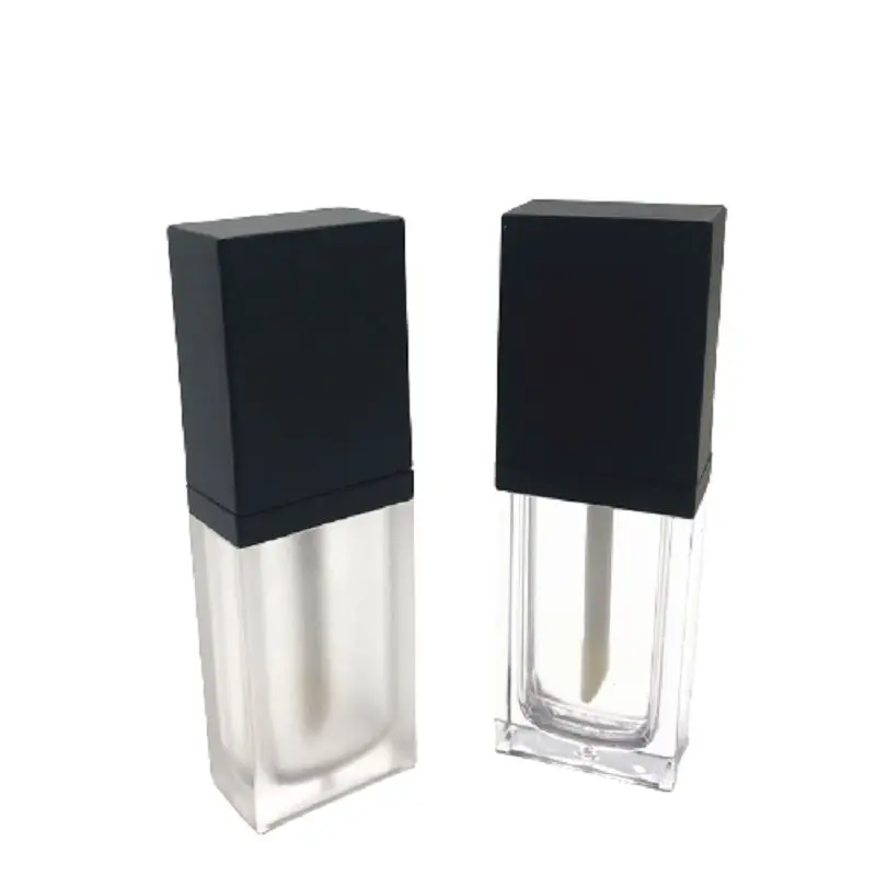 

Lipgloss Tubes 8ML Square Clear Frost Refillable Bottle Matte Black Lid Cosmetic Packaging Empty Lip Glaze Liquid Lipstick Tubes