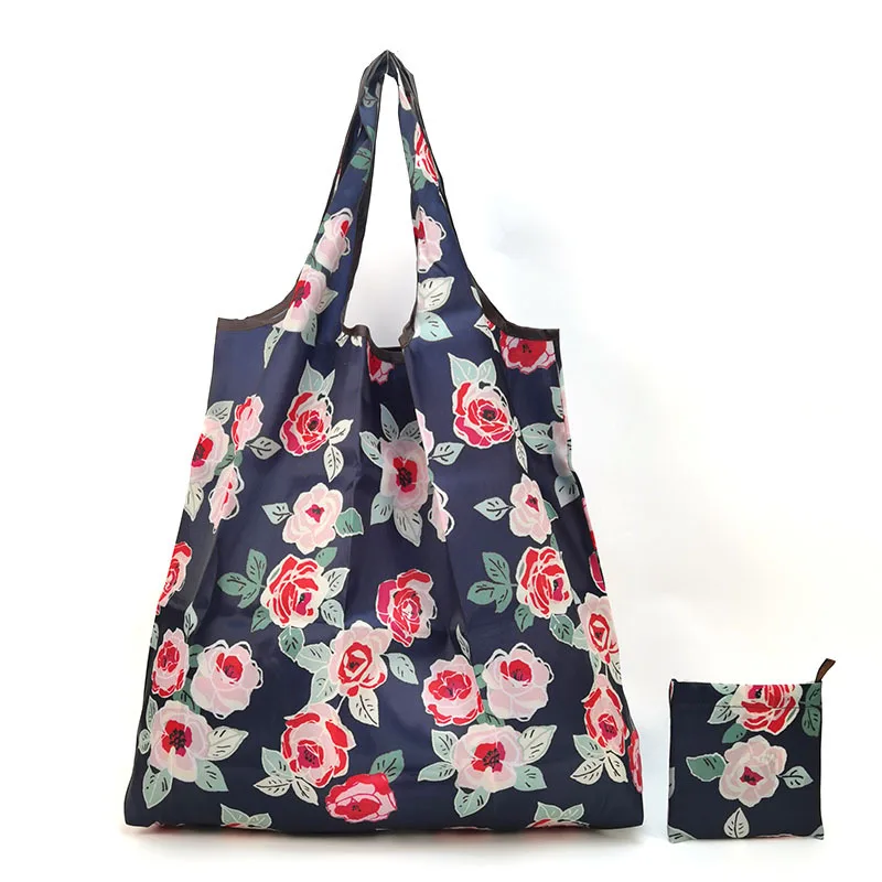 Foldable Shopping Bag Eco-friendly Folding Reusable Portable Shoulder Handbag Waterproof Polyester for Travel Grocery Bags