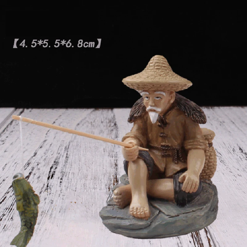 

Fishing Old Man Resin Figure Statue Sitting Garden Ornament For Outdoor Pool Micro-Landscape Bonsai Garden Crafts Decoration