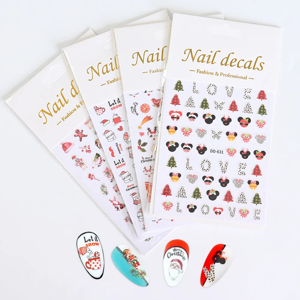 1Pc Christmas Nail Sticker 1Sheet Manicure Art 3D Decal,Cartoon Nail Art Decal Nail Slider Adhesive Nail Art Decoration Sticker&