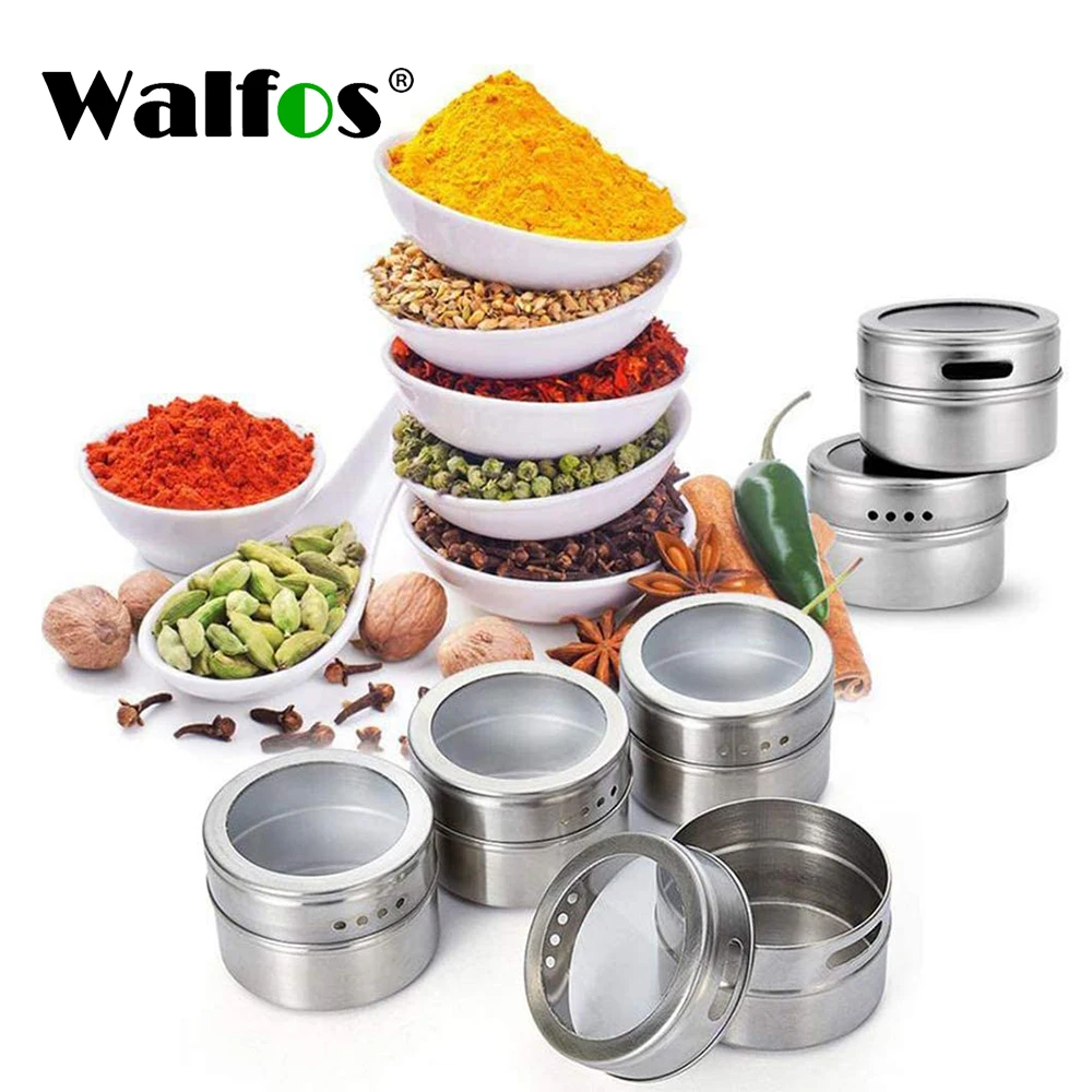 

Walfos 6 Pieces Magnetic Stainless Steel Cruet Condiment Jars Set Salt and Pepper Shakers Seasoning Sprays Cooking Barbeque Tool