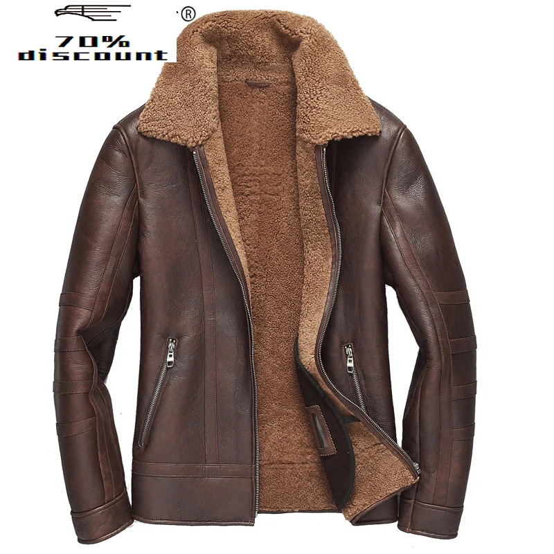 

Short Genuine Leather Jacket Men Sheep Shearling Coat Luxury Mens Sheepskin Coat Wool Fur Jackets Man 2020 KJ2209