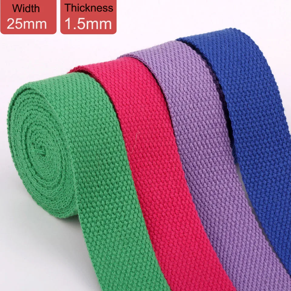 25mm 50 Yards Cotton Canvas Webbing Backpack Handle Belt 1.2mm-1.5mm Thickness Bias Tape Bag Strap Sewing Ribbon 17 Colors