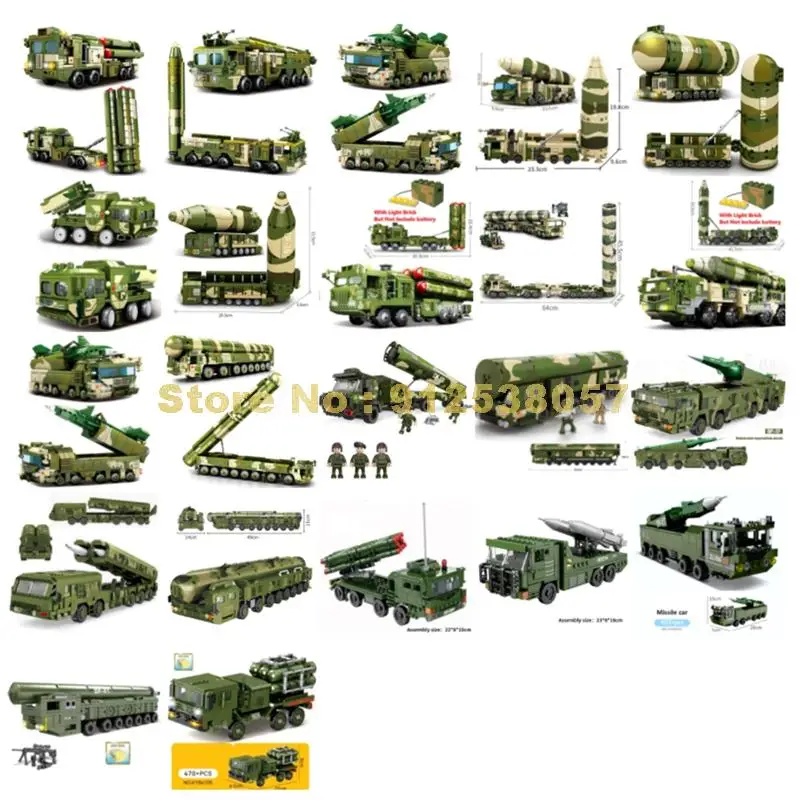 Military Army Artillery Missile Truck Vehicle Ballistic Anti-ship Intercontinental Anti-aircraft Building Blocks Toy