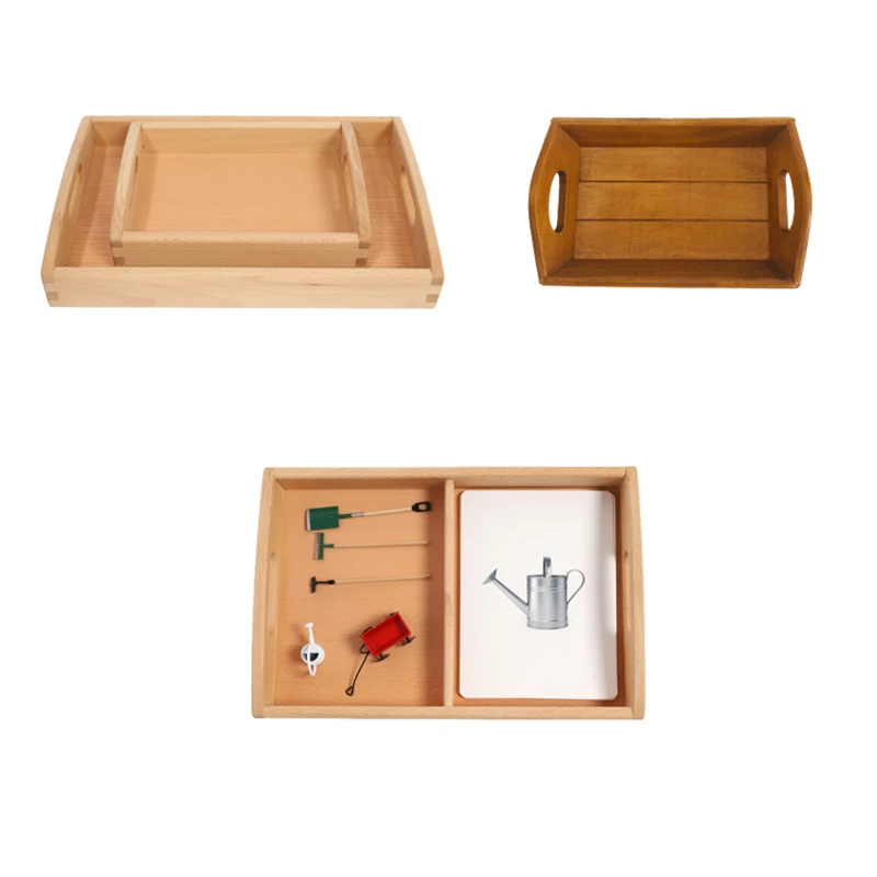 Montessori Wooden Trays With Holder for Collection/ Storage/ Sorting Game Classroom Supplies Kids Educational Equipment