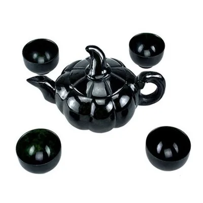 Exquisite Black Green Jade Pumpkin Teapot Ornaments