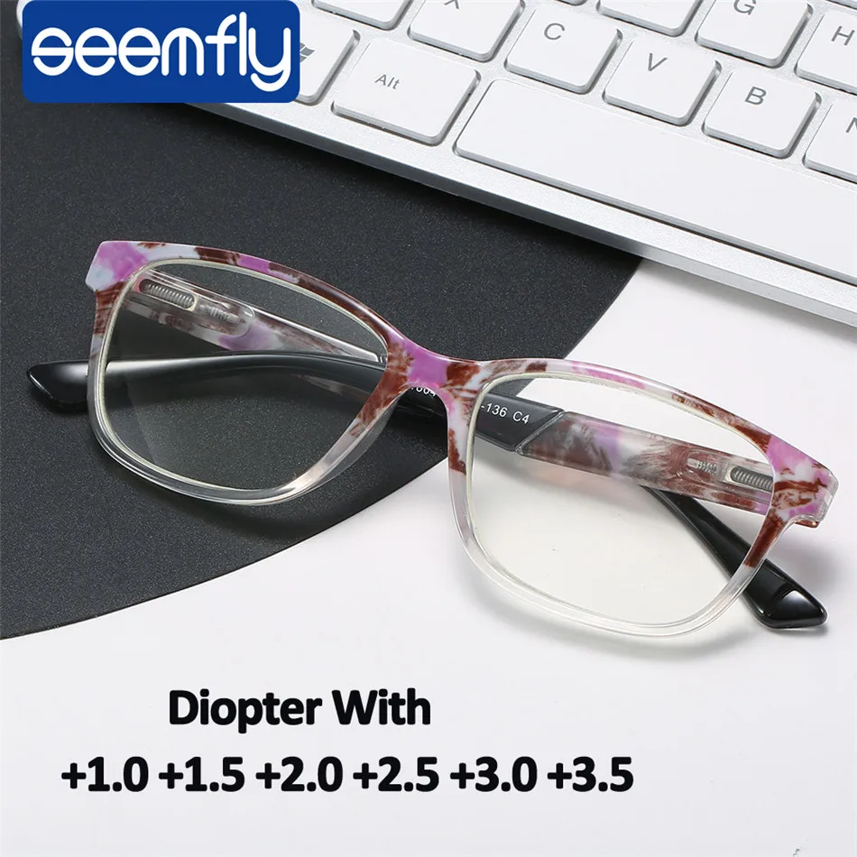 

seemfly Floral Anti Blue Blocking Reading Glasses For Women Presbyopic Hyperopia Eyewear With +1.0 +1.5 +2.0 +2.5 +3.0 +3.5