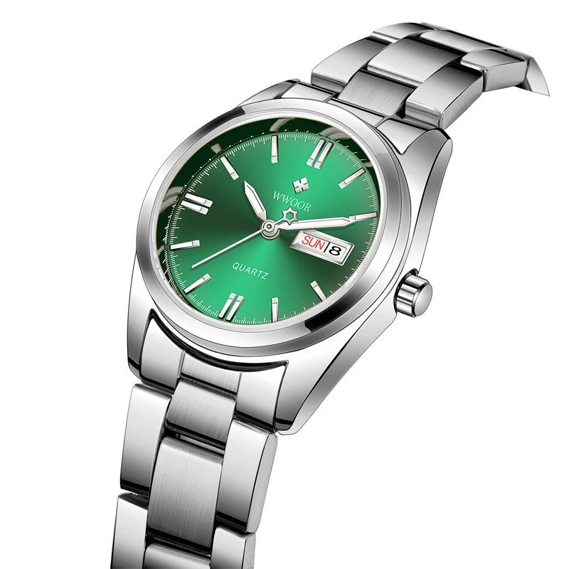 Wwoor novo relógio elegante para mulheres à prova dwaterproof água relógio feminino moda casual verde senhoras pulseira de quartzo relógios de pulso montre femme