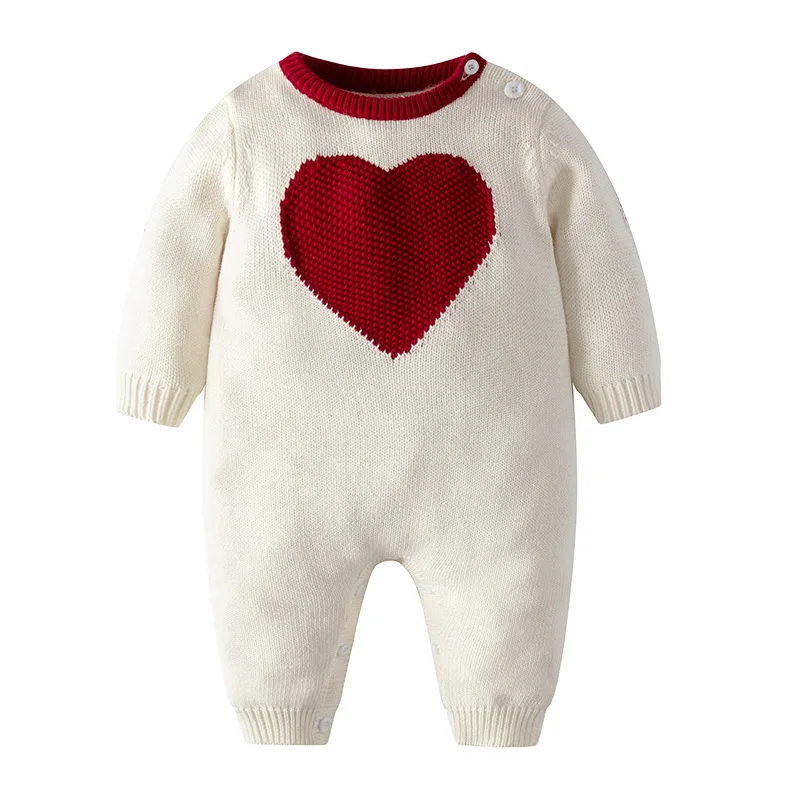 

New Autumn Baby One-piece Baby Girl Love One-piece Soft Warm Wool Pullover Romper White Knitted Romper 0-1 Years old