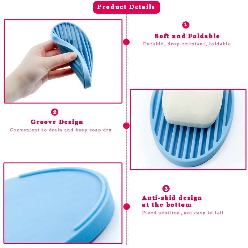 Colorful Silicone Flexible Soap Dish Plate Tray Drain Ovaled Portable Soap Dishes Kitchen Bathroom Tools Storage Holder Soapbox