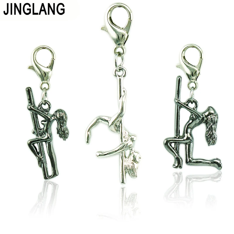 JINGLANG Fashion Lobster Clasp Charm Dangle Three-Dimensional Dancing Girls Pendants DIY Charms For Jewelry Making Accessories