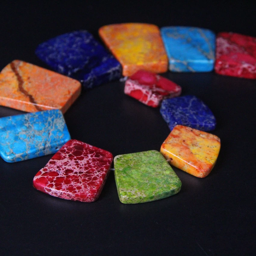 15pcs Mix Color Ocean Sediment Jaspers Graduated Necklace Trendy Gifts,Top Drilled Emperor Stone Trapezoid Slab Beads Jewelry