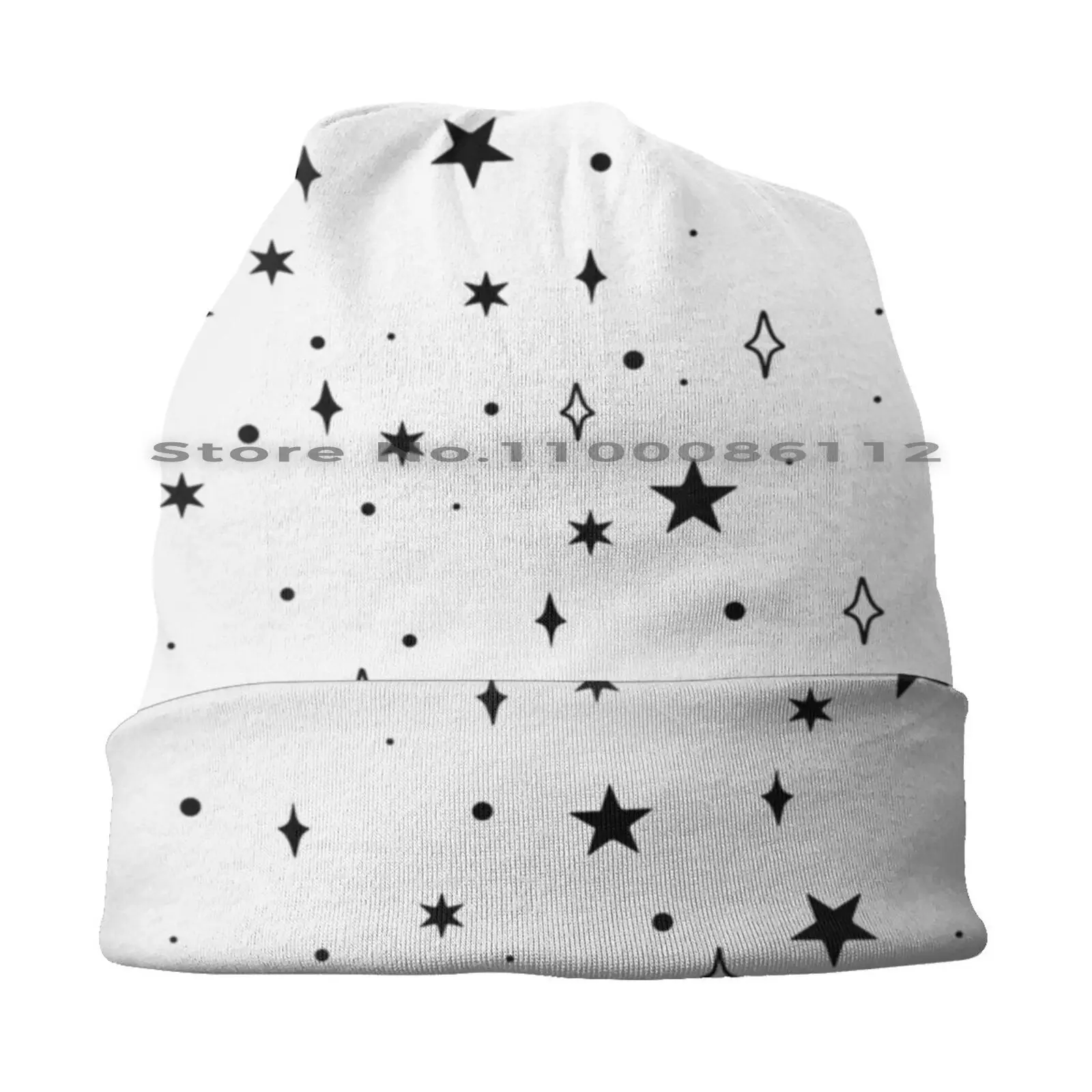 Space Pattern ( Black / White ) Beanies Knit Hat Stars Pattern Black White Outer Space Celestial Night Sky Universe Galaxy