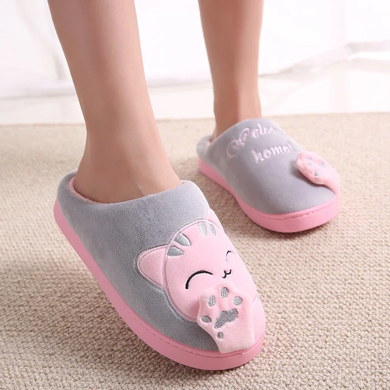 Mannen Slippers Kat Patroon Winter Thuis Slippers Met Pluche Platte Hak Mannelijke Slipper Warm Indoor Antislip Schoenen Dames heren Slippers