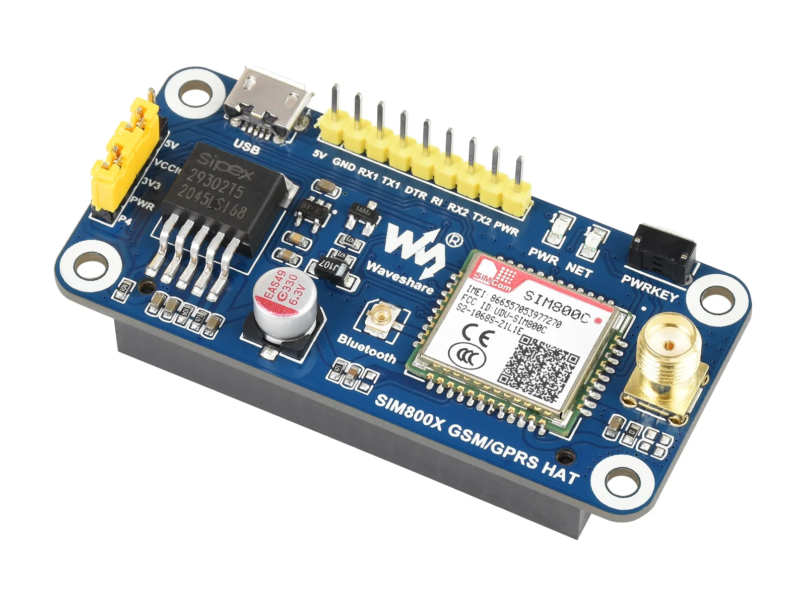 SIM800C GSM/GPRS/Bluetooth HUT Für Raspberry Pi,2G Kommunikation, Bluetooth Daten Übertragung, unterstützt SMS,GPRS,DTMF,HTTP usw.