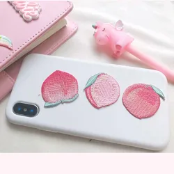 AHYONNIEX 1 Piece Pink Peach Embroidery Repair Patches Bag Jacket Jeans Cartoon Iron On Patches for Clothes Cute Glue Sticker