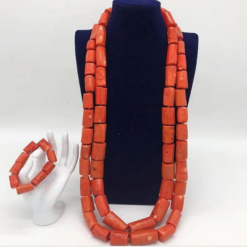 Dudo Jewelry Men Jewelry Set African Nigerian 100% Original Big Coral Beads Jewelry Set 2 Layers Necklace Bracelet Set Jewellery