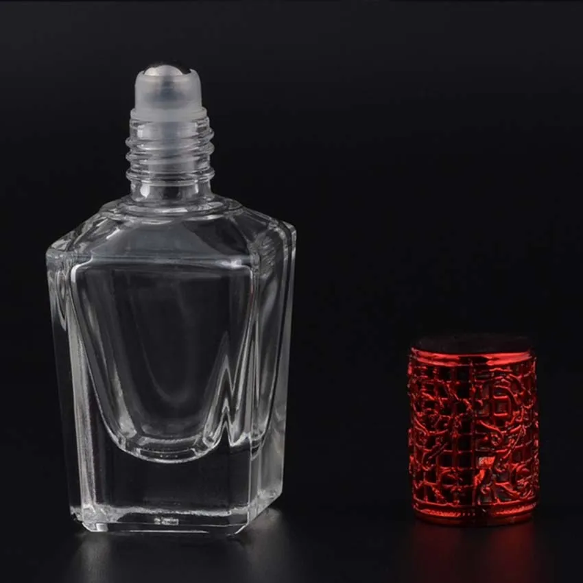 زيت طبيعي زجاجات أسطوانية 15 مللي فئة زجاج زجاجات فارغة مع أسطوانة الفولاذ المقاوم للصدأ كرات زجاجات إعادة الملء لأداة ماكياج