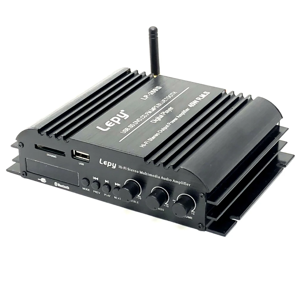 Bluetoothカーhifiアンプデジタルプレーヤー2CH 45ワットホームマルチメディアステレオオーディオパワーアンプサポートsd usb fm MP3 dvd cd