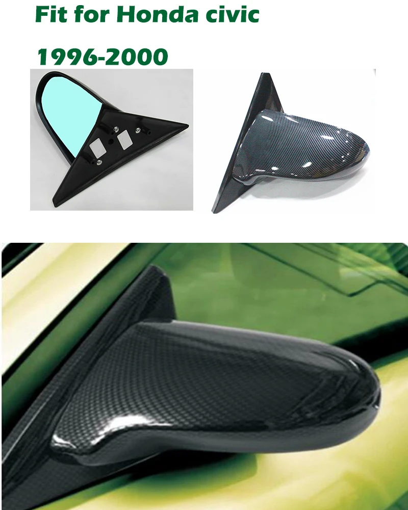 2Pcs Fit For HONDA CIVIC 1996-2000 EG Ek Spoon Side Mirror Carbon fiber/Bright black Waterproof 4 Door Mod DIY Wira Satria Set