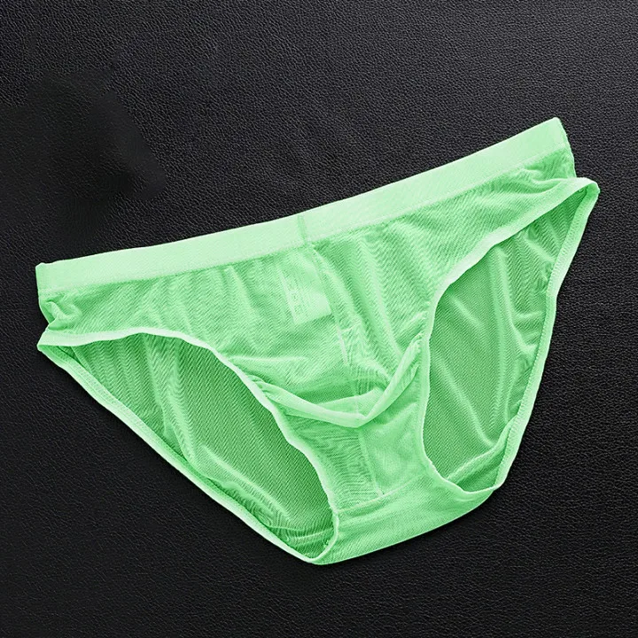 Cueca masculina transparente, cueca respirável de cor sólida, elástica e macia de tule