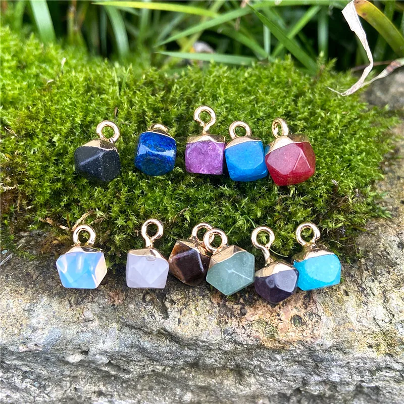 Nette Fceted Stein Anhänger 6mm Natürliche Achat Kristall Charme Chalcedon Stein Anhänger für DIY Halskette Schmuck Machen Zubehör