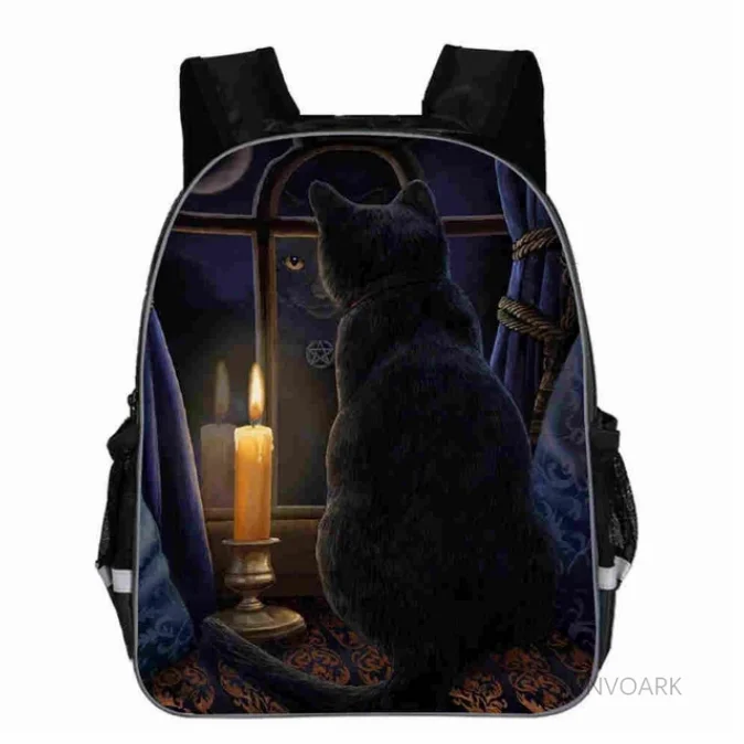 Mochila de gato negro para niños y niñas, morral escolar informal de fase lunar gótica de animales, Bolsa de regalo para adolescentes, novedad