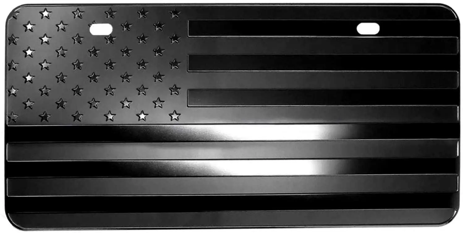 

USA American Black Flag Metal Stamped Embossed License Plate 2 Hole 15x30cm