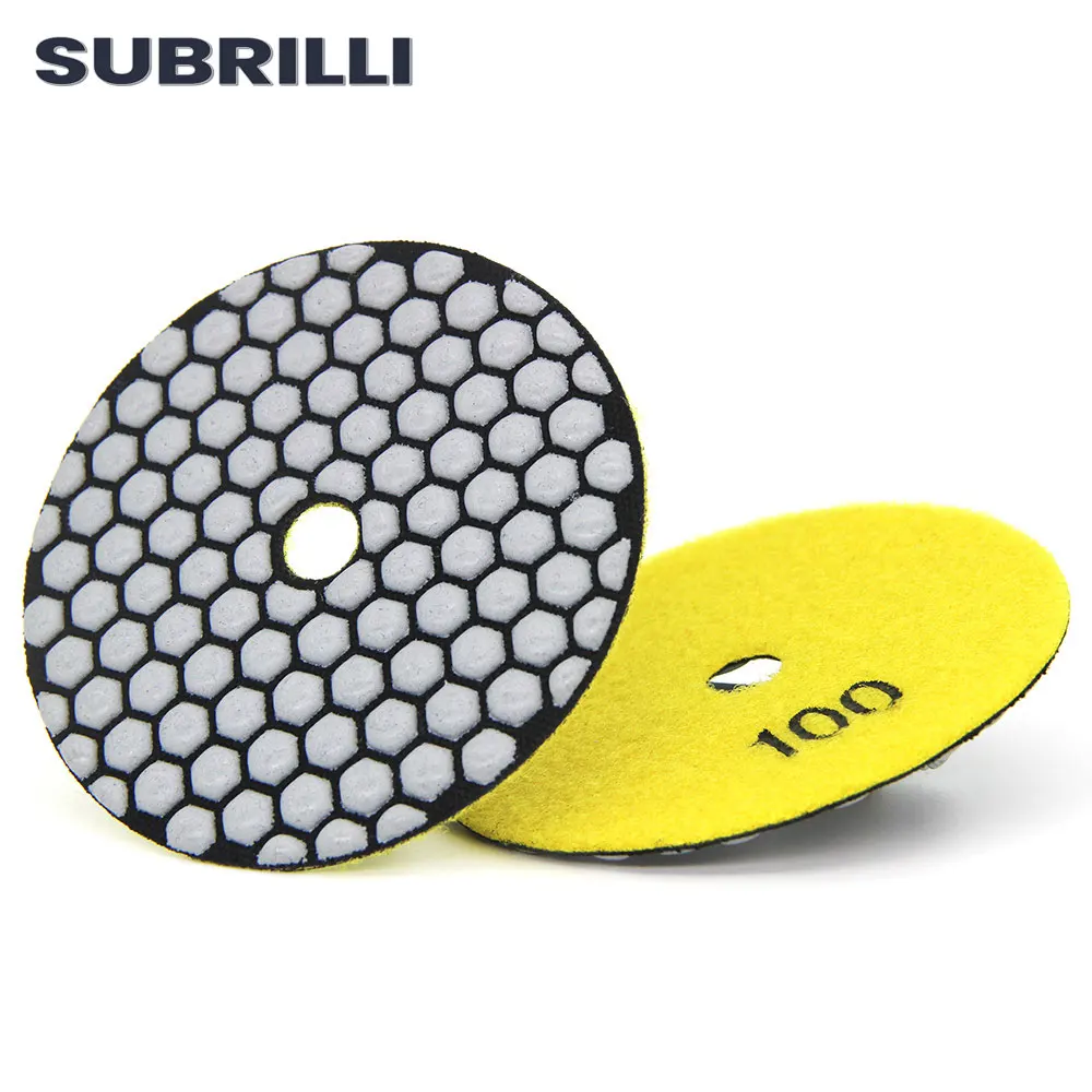 

SUBRILLI 1piece 4" Dry Polishing Pad Granite Marble Sanding Disc Flexible Resin Bond Stone Glass Ceramic Concrete Grinding Wheel