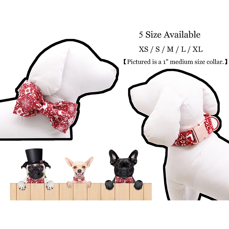 Christmas Snowflake Dog Collar Leash with Bow tie Durable Asjustable Pet Collar for Small Medium Large Dog