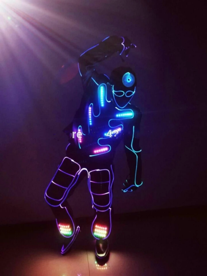 Robot dance performance show IED programming led costume stage show light up suit clothing glowing light change costumes