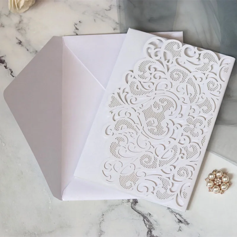 10/20Pcs White Gold Pearl Paper Laser Cut Wedding Invitations Card European Wedding Bridal Shower Decor Gift Greeting Card Kits - view 6