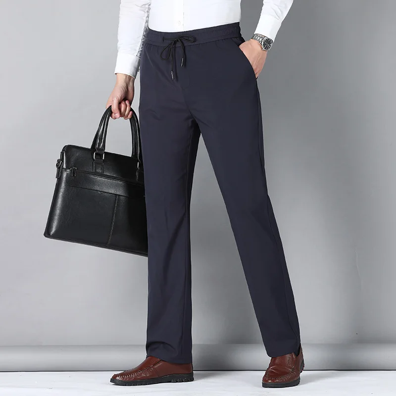 New Suit Casual Fashion Middle-aged Long Mens Pants Fashions Straight Regular Fit Business Office Wear Trousers Men Clothing