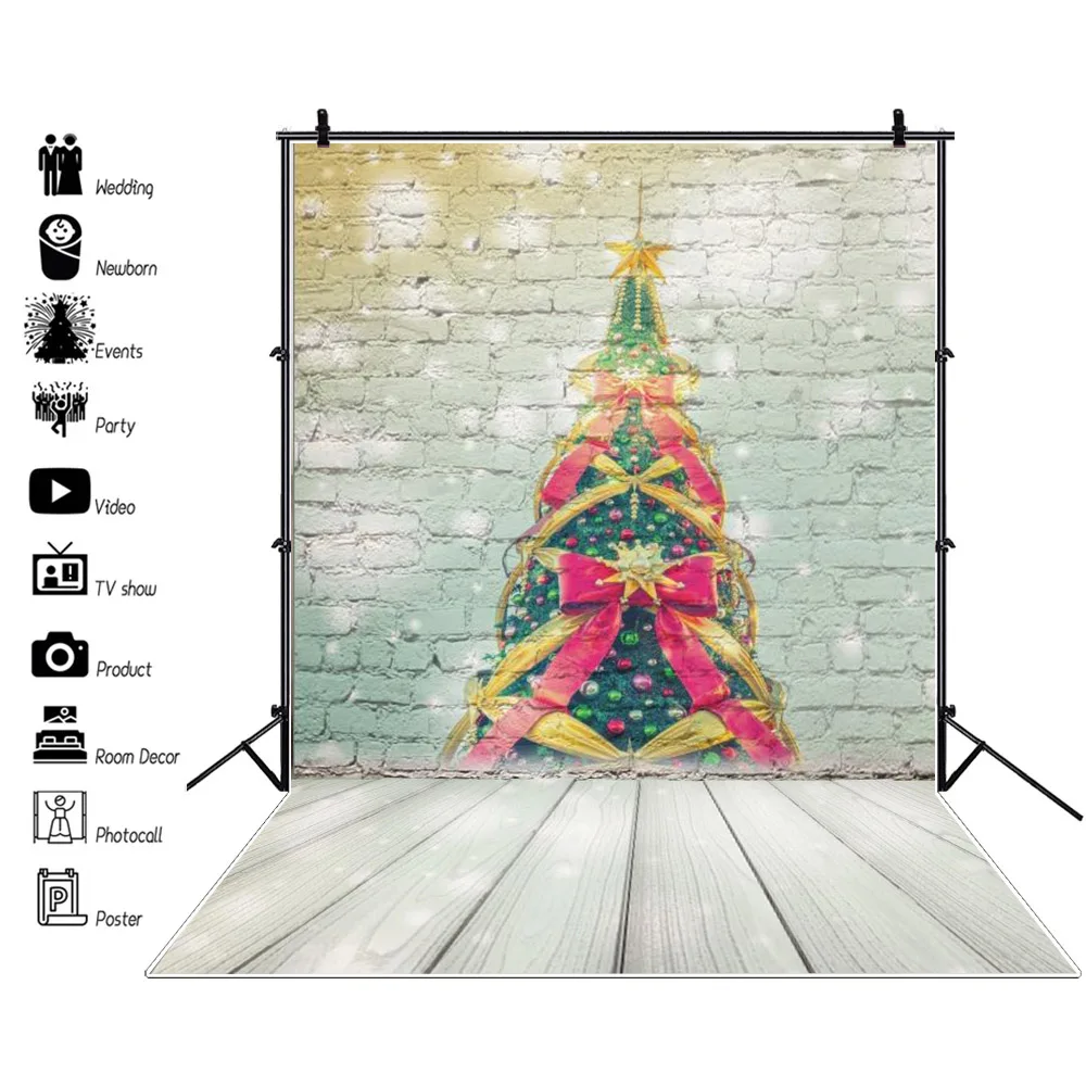 

Laeacco Christmas Tree Backdrop Wooden Floor GIft Children Portrait Scene Photographic Background Photophone Vinyl Photo Studio