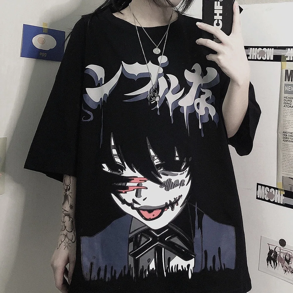 Anime Clothes Kakegurui T-Shirt Jabami Yumeko Top Dark Emo Harajuku Tshirt Women Long Sleeve Loose Men Tees Y2k Graphic Tee