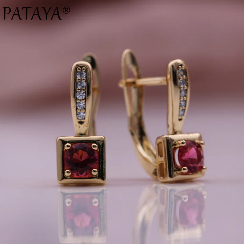 PATAYA New Square Cute Drop Earrings Girl Gift 585 Rose Gold Color Party Fashion Jewelry Fine Round Natural Zircon Women Earring